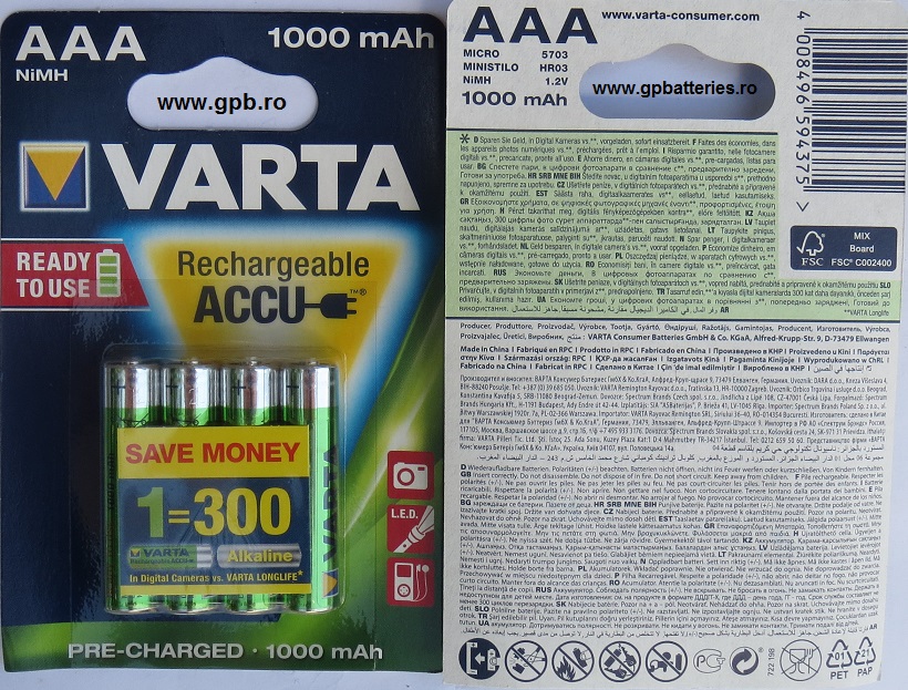 Acumulator VARTA Ready 2 Use AAA 1000mA 5703 blister 4